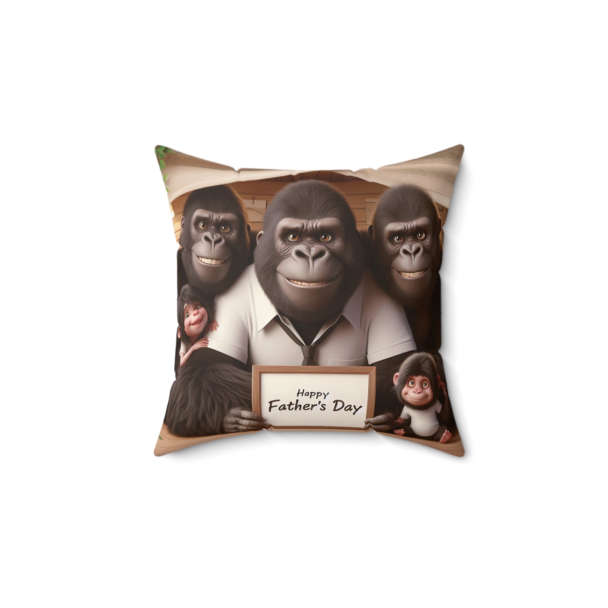 BUY NOW and make EVERYDAY an unforgettable Happy Father's Day with this delightful pillow featuring a charming gorilla family holding a "Happy Father's Day" sign, adding warmth and humor to your home and office decor. Ideal gift for Father's Day, sure to bring a smile to any dad's face. (SK Superb)
