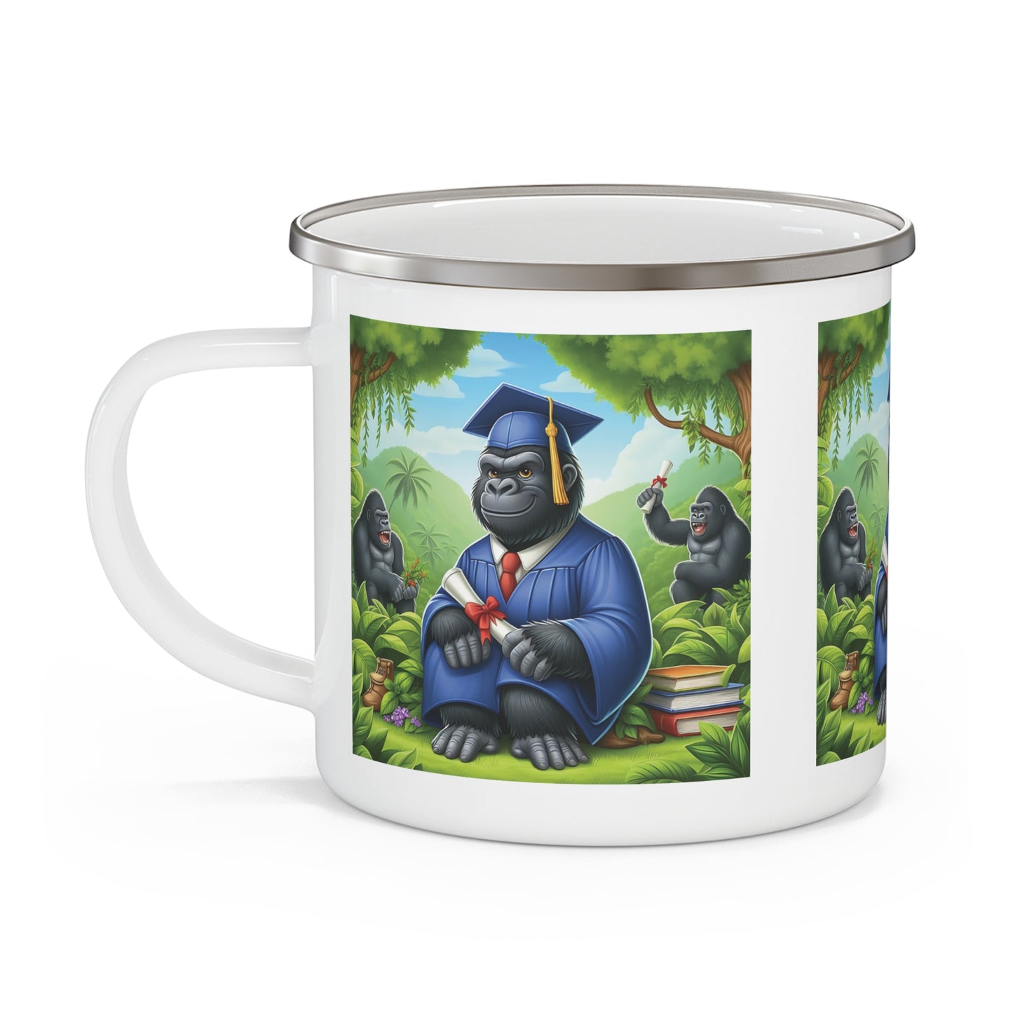 Gorilla Graduation Gift Enamel Camping Mug - Nature-Inspired Design