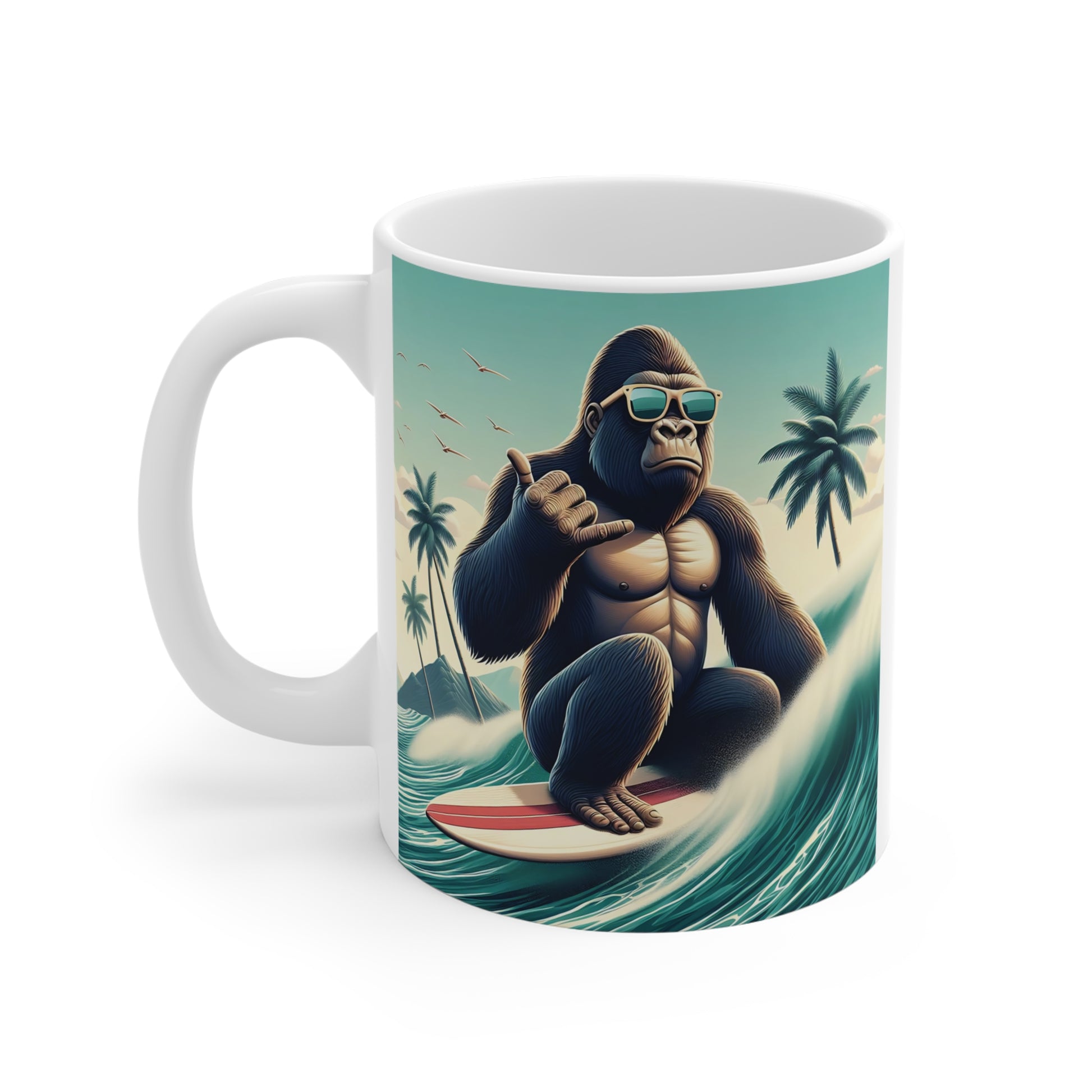 Surf's Up Gorilla 11oz Mug: Ride the Waves with Style!