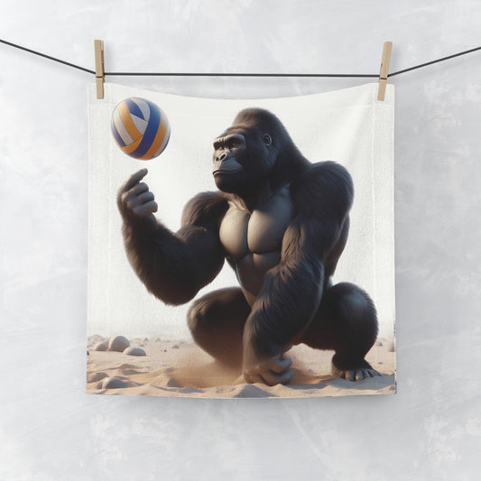 A functional face towel with a design of a gorilla playing volleyball. An ideal gift for sports and animal lovers. Great for gym workouts, beach days, and sports activities. Perfect for gifting to volleyball players, gym-goers, and those who appreciate unique animal-themed accessories. BUY NOW! (SK Superb)