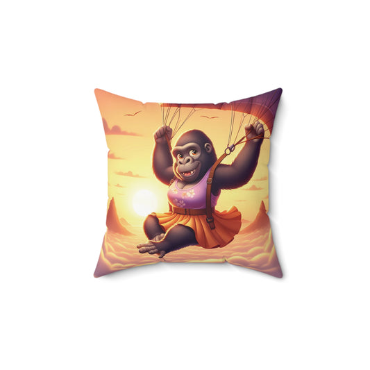 Celebrate the spirit of adventure and fearless female parachuters with our "Parachuting Gorilla Adventure Pillow". This delightful pillow features a charming gorilla bravely soaring through the sky. BUY NOW for this inspiring addition to your home and office decor. (SK Superb)