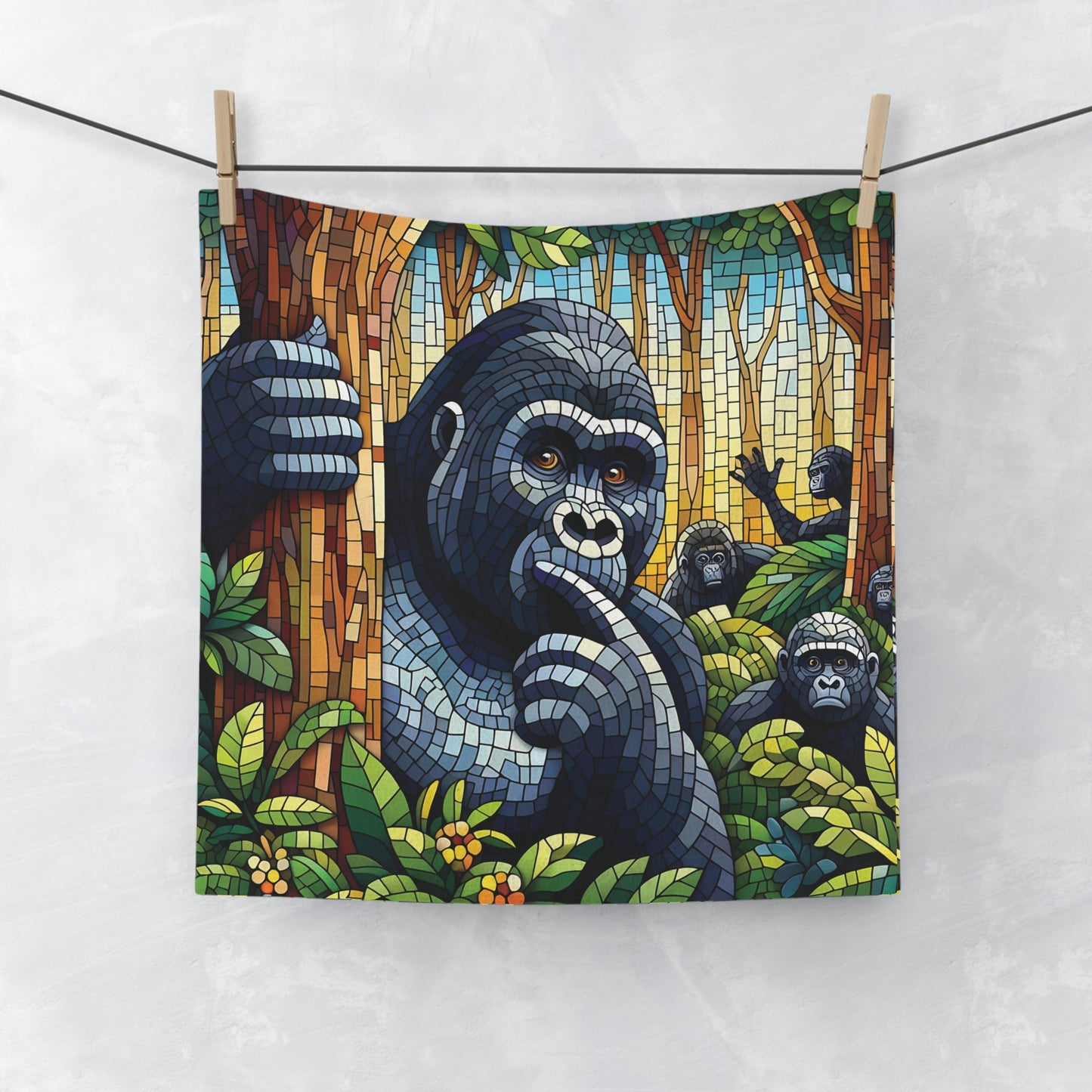 Our "Mosaic Jungle Theme Gorilla Face Towel" features gorillas in their natural habitat, the perfect blend of functionality and art. Ideal for face washing, gym workouts, travel, and more. A great gift idea for wildlife and art lovers, or anyone who loves unique home accessories. BUY NOW! (SK Superb)