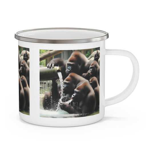 Stay refreshed with this nature-themed enamel mug of gorillas drinking water during hot weather. Perfect for camping, hiking, and outdoor adventures. Ideal for wildlife lovers and eco-friendly adventurers. It combines style and functionality, making it an essential  and a great gift. BUY NOW! (SK Superb)