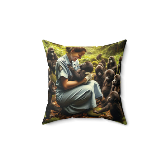 Add a heartwarming touch to your home and office decor with our "Nurturing Nurse with Baby Gorillas Pillow". This pillow features a compassionate nurse cradling a baby gorilla, perfect for nature lovers and those who appreciate the bond between humans and animals. BUY NOW! (SK Superb)