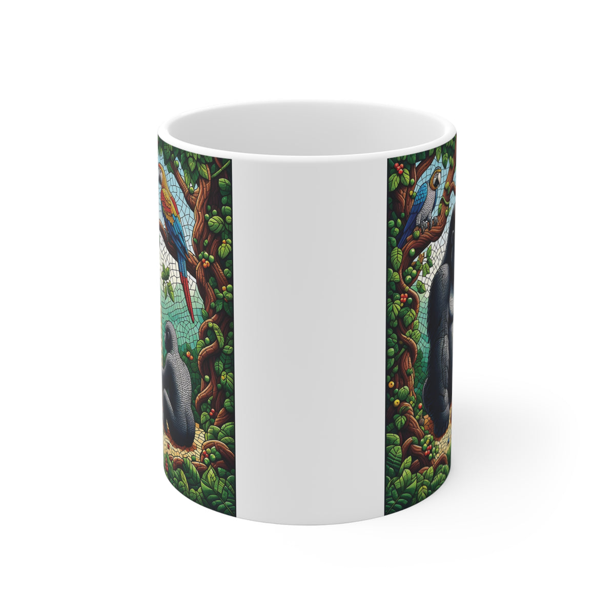 11oz Mug Mosaic Gorilla Family Bond Playing Connect Four