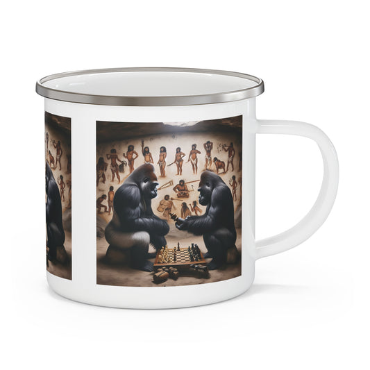 A perfect blend of art and adventure with our Enamel Camping Mug, with two gorillas engrossed in a game of chess that cleverly mirrors the strategic intensity of human chess matches. Perfect for camping, hiking, picnics and outdoor activities. Gift for nature lovers and chess enthusiasts. BUY NOW! (SK Superb)