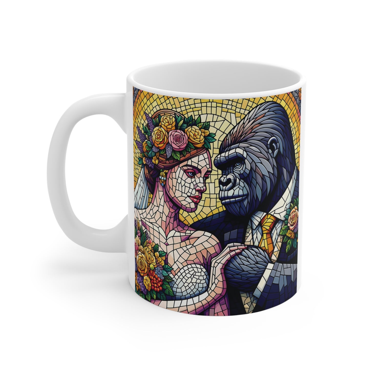 Elegant Mosaic Gorilla Groom & Bride Wedding 11oz Mug