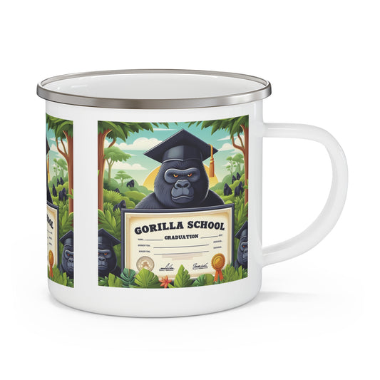 Celebrate graduation and add some wild charm with this fun "Gorilla School Graduation" Enamel Camping Mug. A functional mug for outdoor adventures, camping, hiking, and everyday use. A great graduation gift or collectible for animal lovers. BUY NOW! (SK Superb)