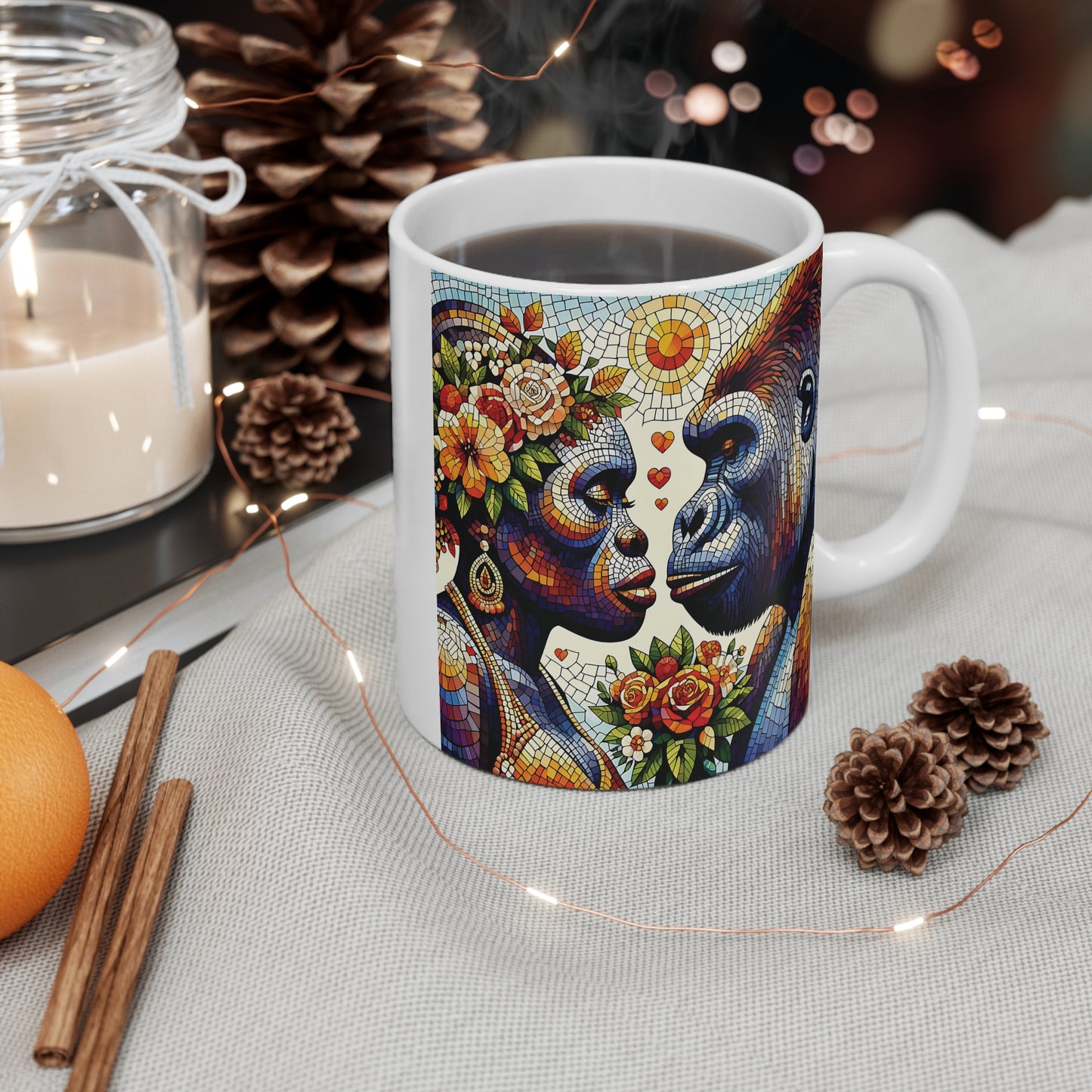 Mosaic Love Gorillas Couple 11oz Mug - Love/Anniversary/Wedding Gifts