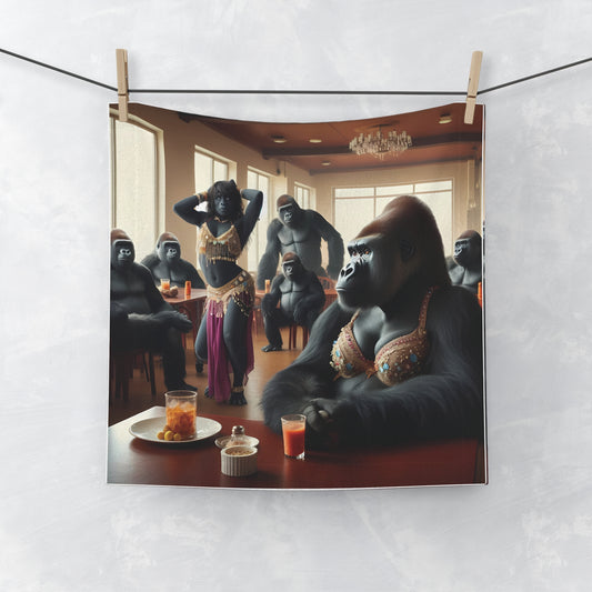 Our "Exotic Gorilla Belly Dancer Face Towel" is a functional accessory and a striking piece of art and creativity. Ideal for dancers, animal art enthusiasts, and those who love unique home decor, this towel brings together the worlds of wildlife and human passion for belly dancing. BUY NOW! (SK Superb)