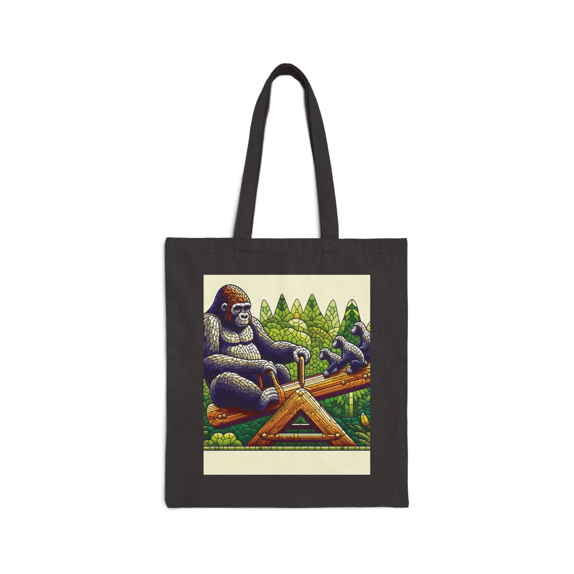 Celebrate the joy of family moments with our mosaic style "Gorilla Parent & Kids Seesaw Playtime" canvas tote bag. This bag beautifully mirrors the cherished times parents spend with their children. Perfect for animal lovers, parents, and eco-conscious shoppers alike. BUY NOW! (SK Superb)