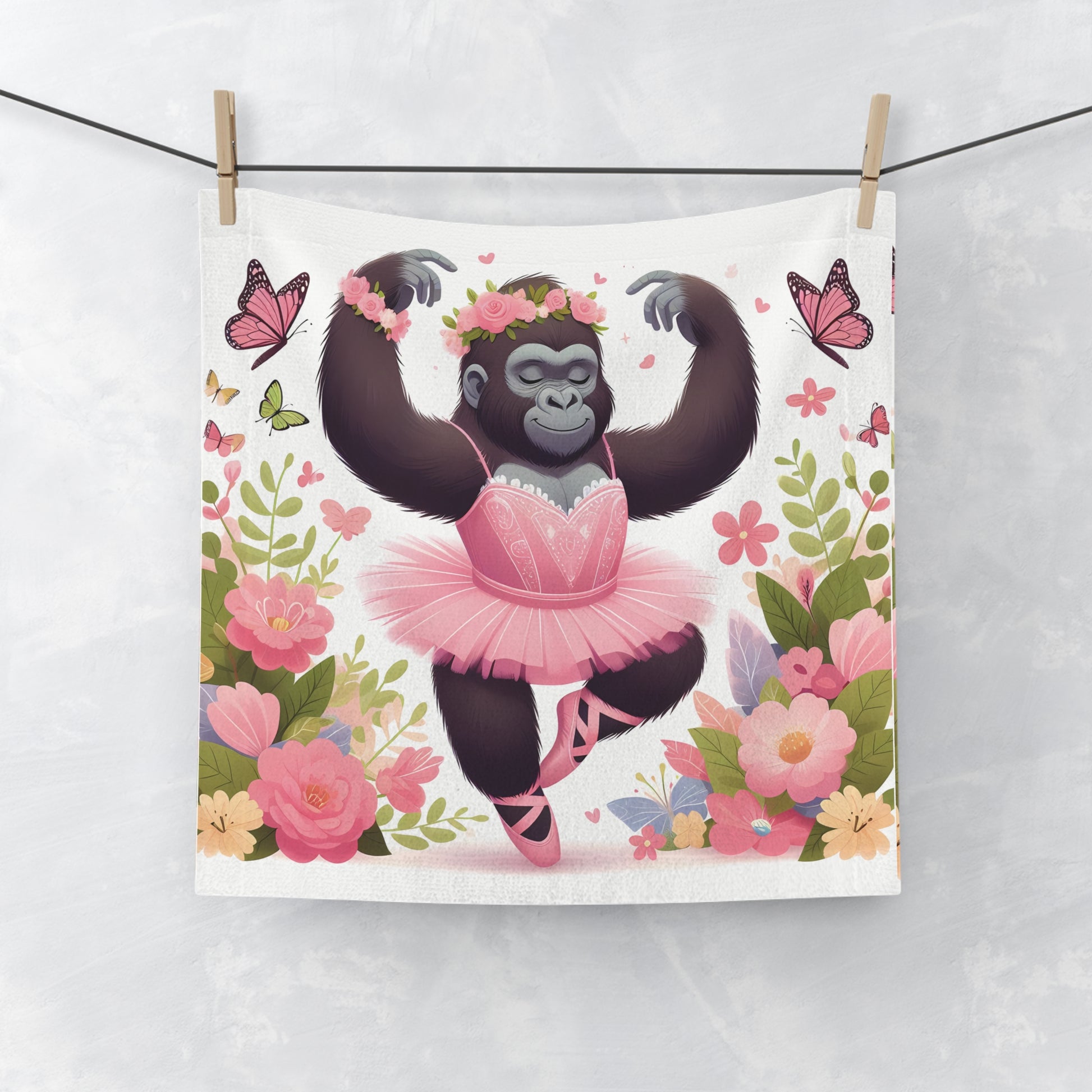 Our enchanting "Gorilla Ballerina Face Towel" is perfect for children who adore ballet and animals. This face towel adds a whimsical touch to their bath time, face washing, or even as a decorative piece in the bathroom. Great gift for young ballet enthusiasts and animal lovers. BUY NOW! (SK Superb)