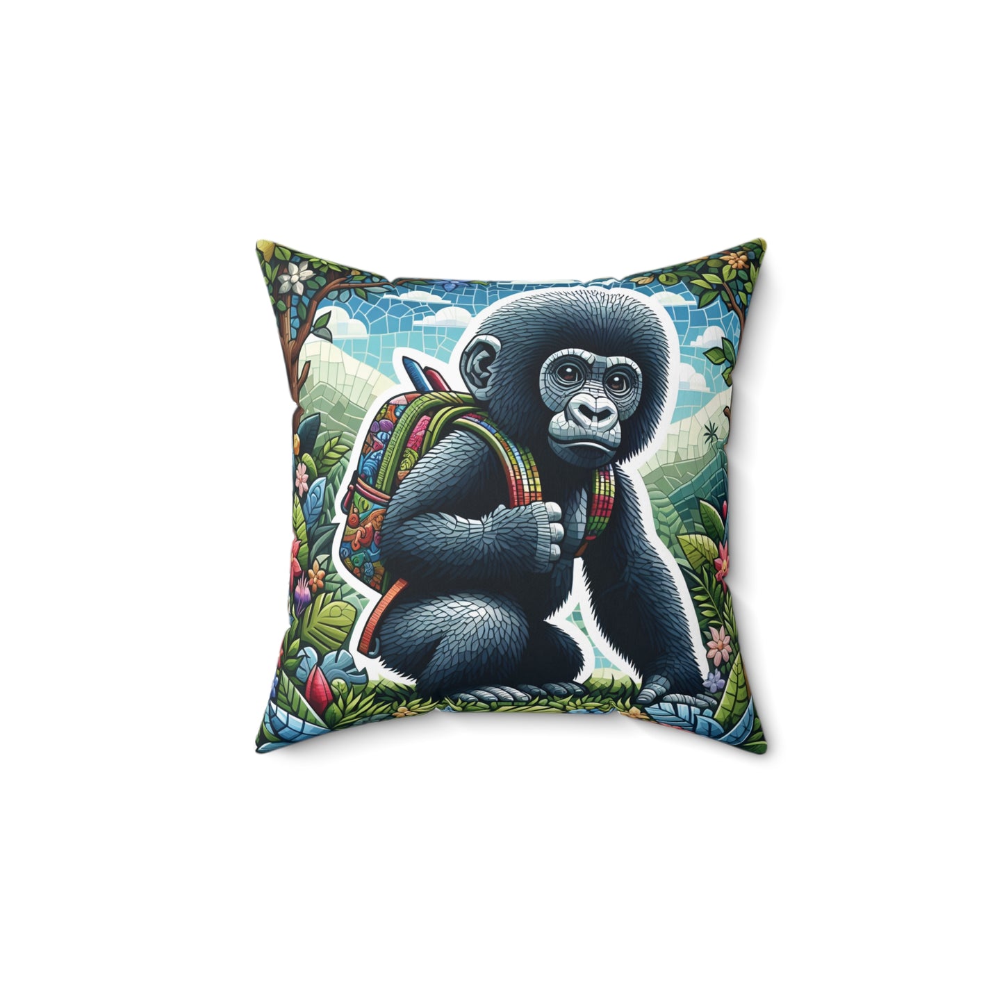 Inspire your kids the joy of going back to school to embark on their educational journey with this "Little Learner Gorilla Pillow". It features an adorable young gorilla with a backpack, in nature-inspired mosaic background. A fun and adventure pillow for animal and artistic lovers. BUY NOW! (SK Superb)