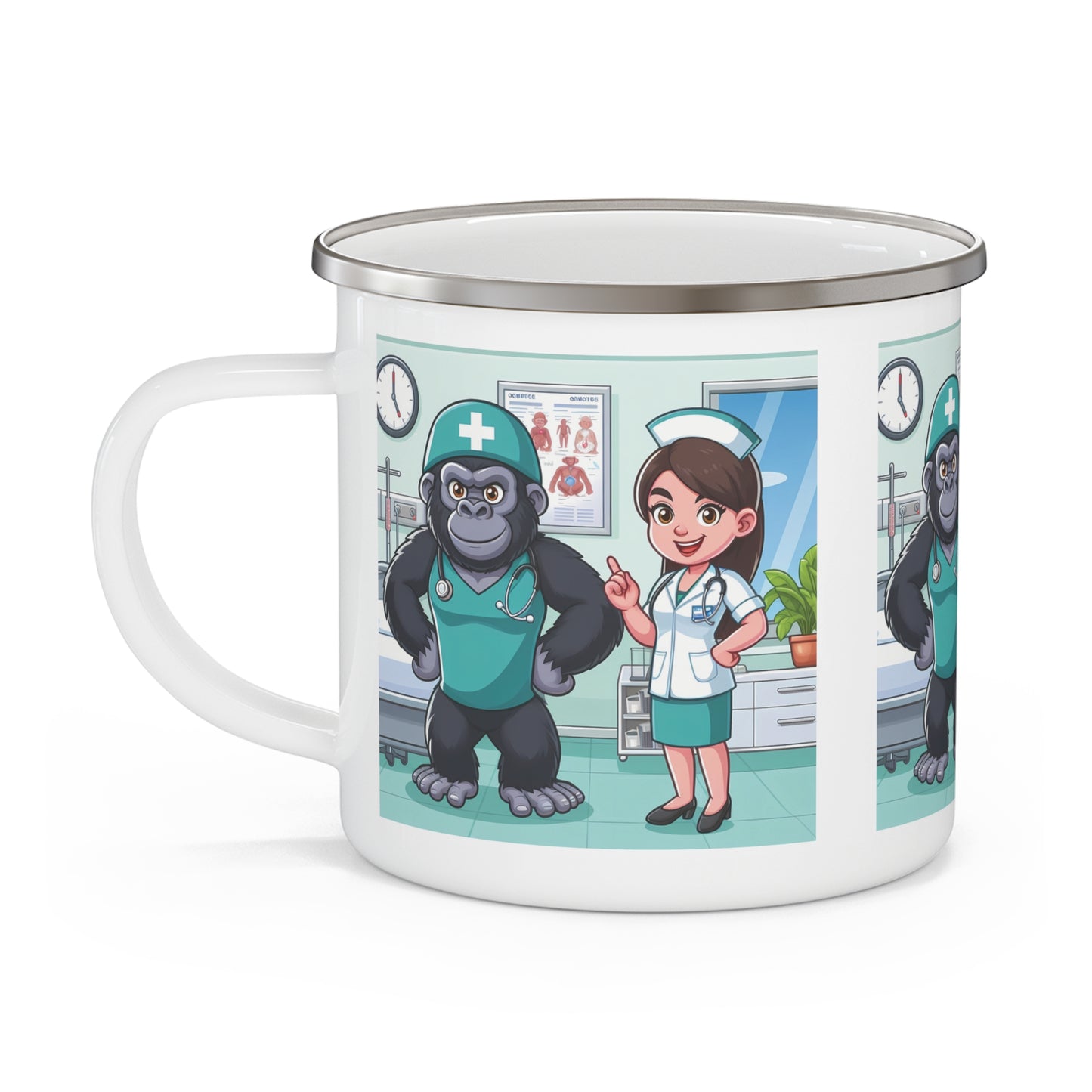 Funny Nurse & Doctor Gorilla Enamel Camping Mug – Gift for Medical & Campers