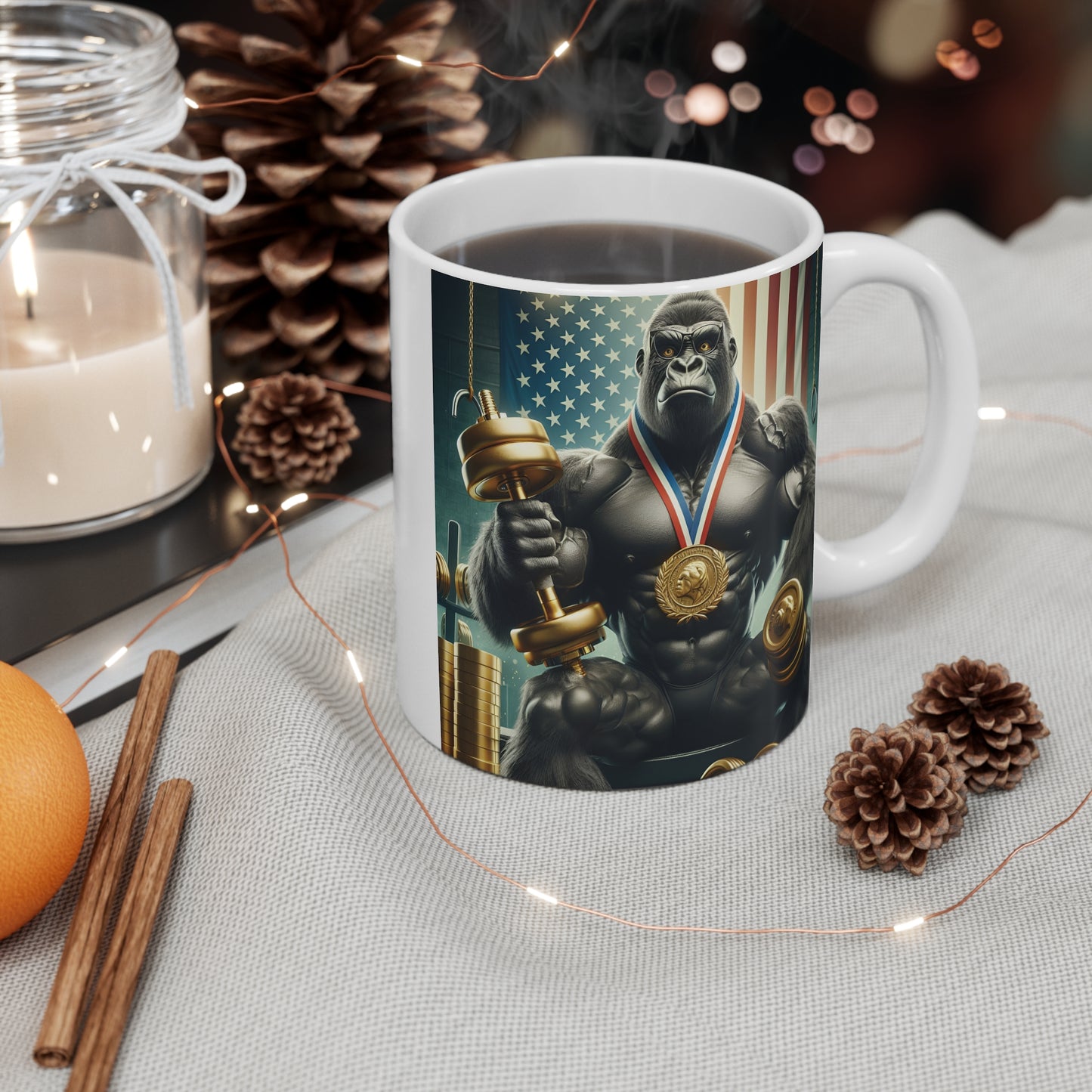 Champion Gorilla Bodybuilder 11oz Mug - Motivational Weightlifting Design