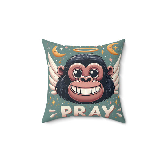 Inspire divine charm to your home decor with our Angelic Gorilla Pray Pillow. A heavenly pillow of a joyful gorilla with angel wings, a halo, and the word "PRAY" prominently displayed. Reminder to always keep faith, positivity and spirituality close. A thoughtful gift too. BUY NOW and SMILE! (SK Superb)