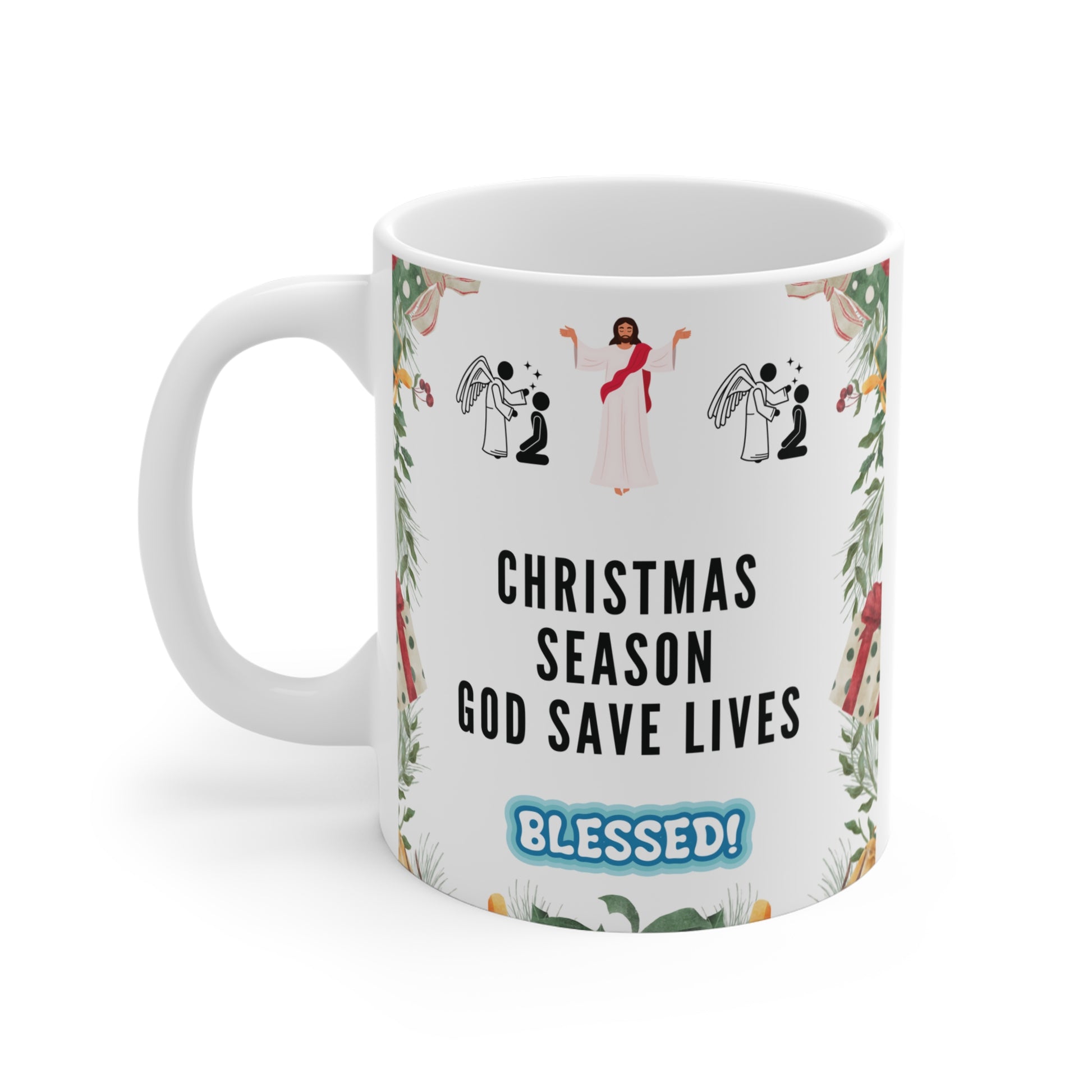 Christmas Season 'God Saves Lives' 11oz Blessed Mug – Inspirational Holiday Gift