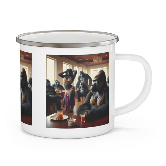 Add a touch of humor and style to your adventures with this whimsical design Gorilla Belly Dance" enamel camping mug. The fun artwork makes it a great gift for belly dancers, gorilla fans, outdoor lovers and anyone who loves quirky drinkware. This durable mug is ideal for camping or home use. BUY NOW! (SK Superb)