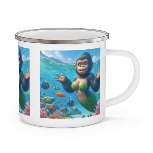 You will love our fun "Charming Cartoon Baby Gorilla Mermaid" Enamel Camping Mug. This whimsical mug is perfect for your camping trips, picnics, outdoor adventures or for home use. Ideal playful gift for ocean lover, kids and adults alike, bringing a touch of magic to every sip. BUY NOW! (SK Superb)