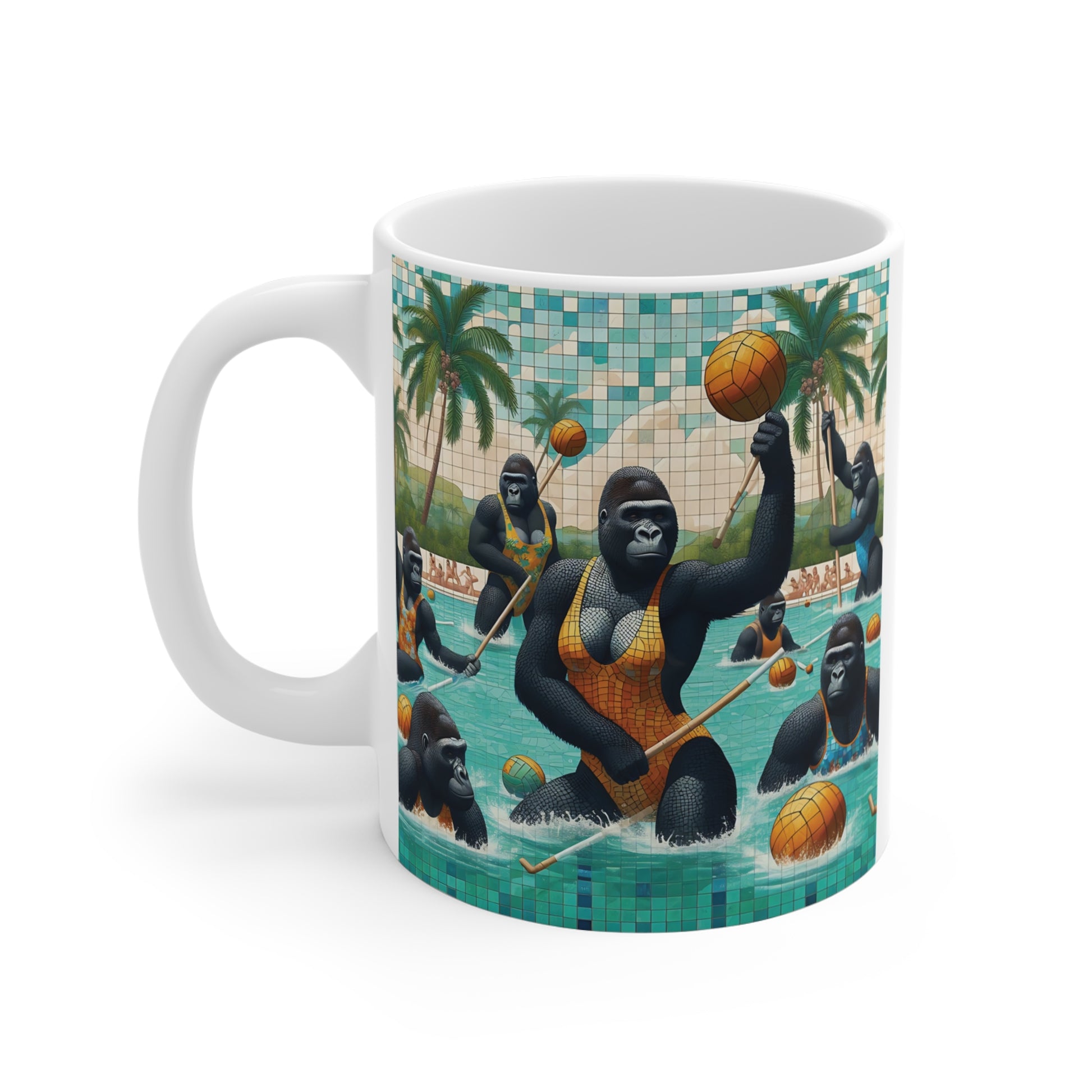 Sports Enthusiasts Mosaic Female Gorilla Water Polo 11oz Mug