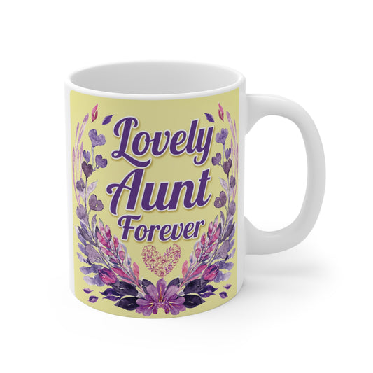 Lovely Aunt Forever 11oz ceramic mug with purple floral design gift for aunt birthday or Mother’s Day