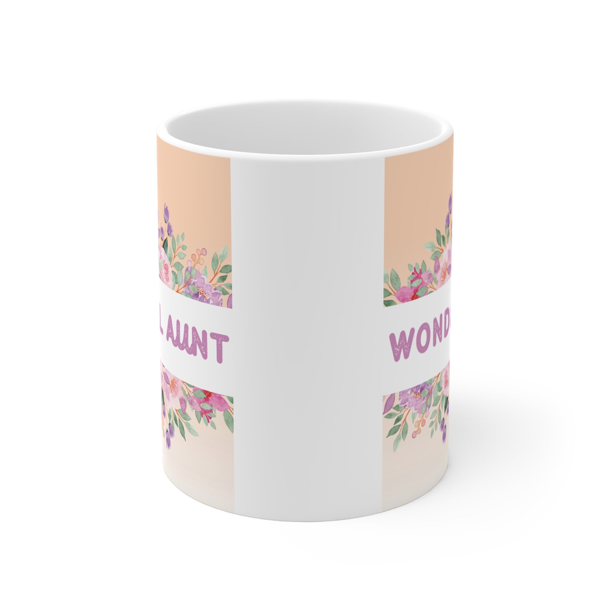 Cute floral aunt gift mug featuring colorful watercolor flower design and Wonderful Aunt text for coffee and tea lovers