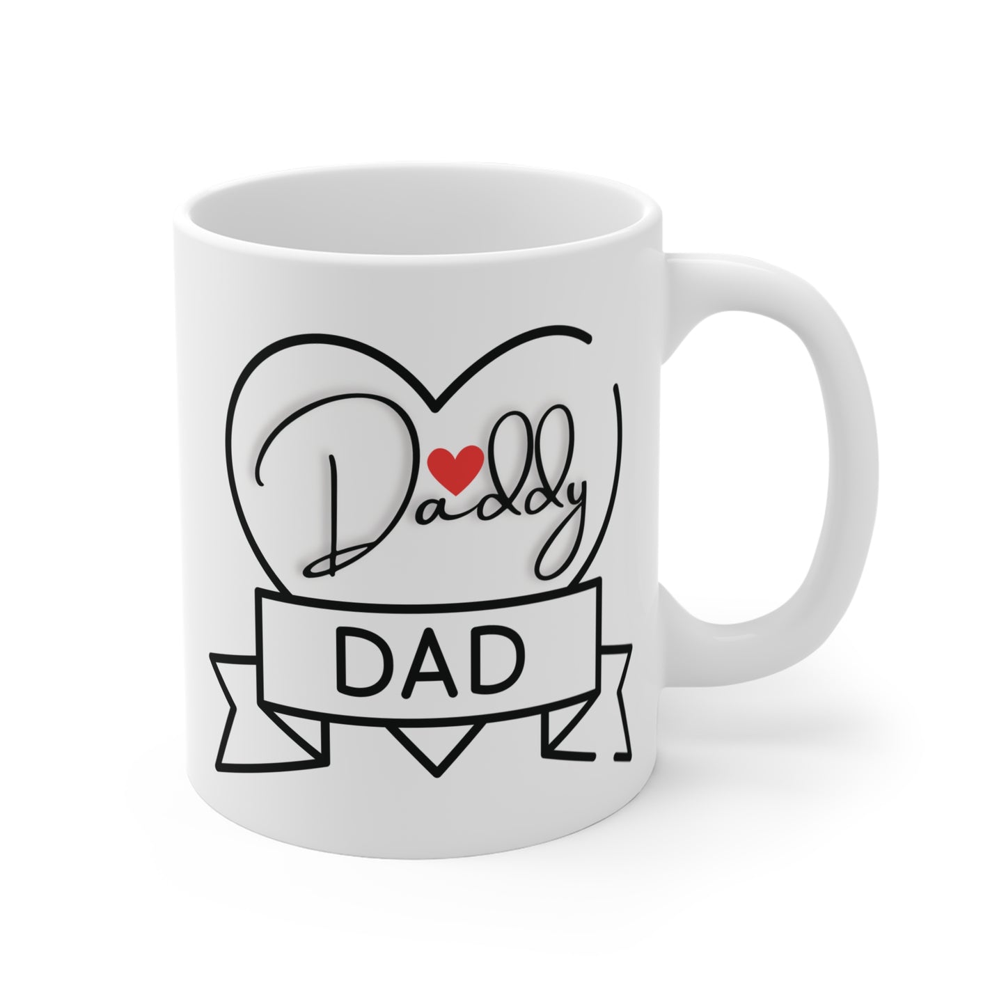 Daddy heart mug 11oz ceramic dad coffee mug with minimalist heart design and “DAD” banner, perfect Father’s Day gift for dad