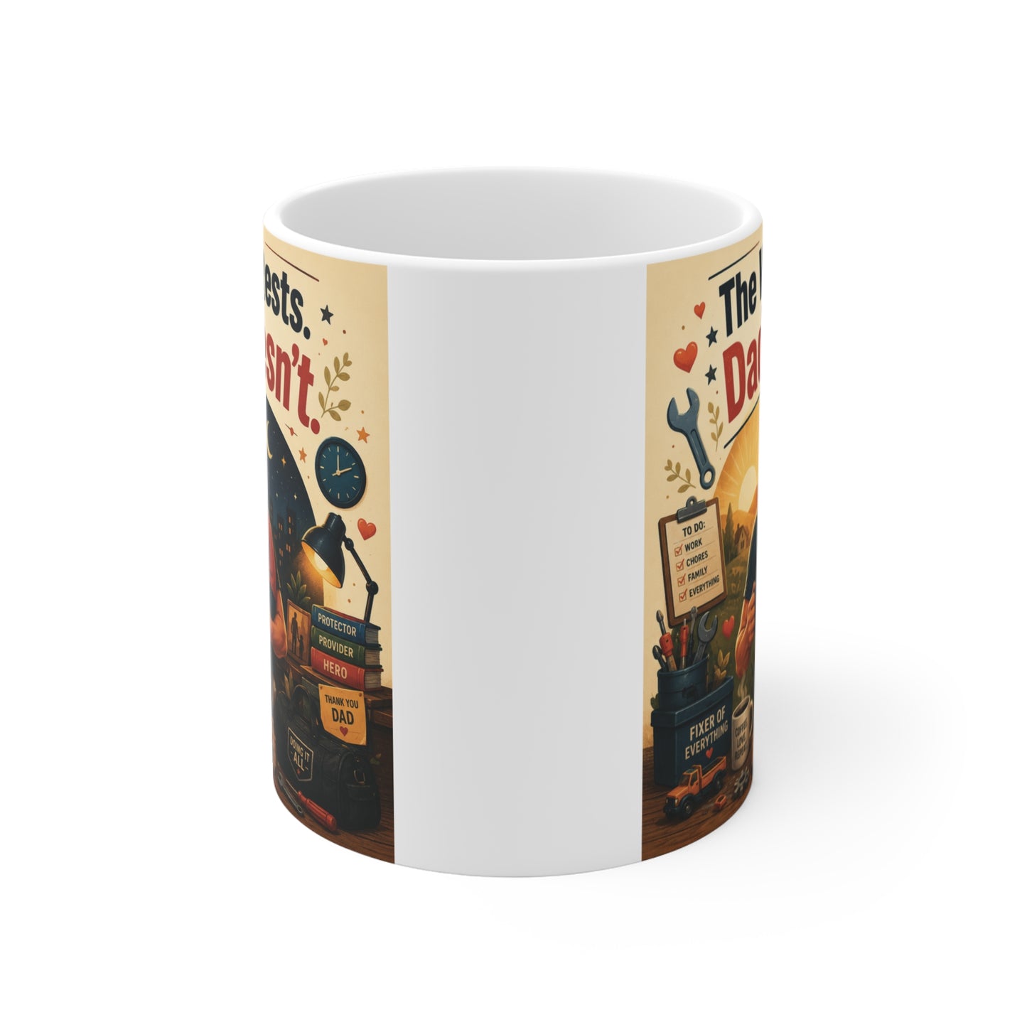Ceramic Father’s Day mug featuring caring dad artwork and inspirational parenting quote