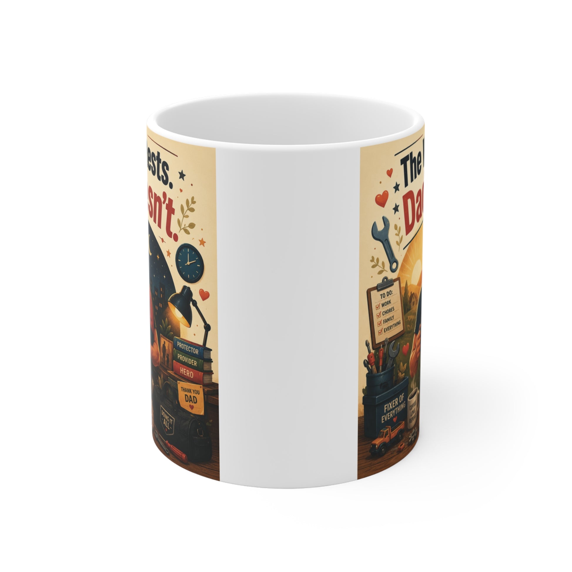 Ceramic Father’s Day mug featuring caring dad artwork and inspirational parenting quote