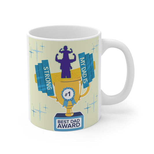 Best dad award mug 11oz with strong dad trophy design, perfect father’s day gift coffee mug
