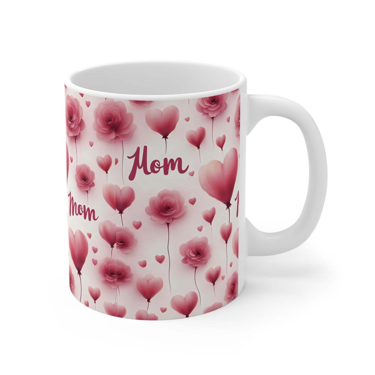 Aesthetic pink Mom coffee mug with wrap around floral design