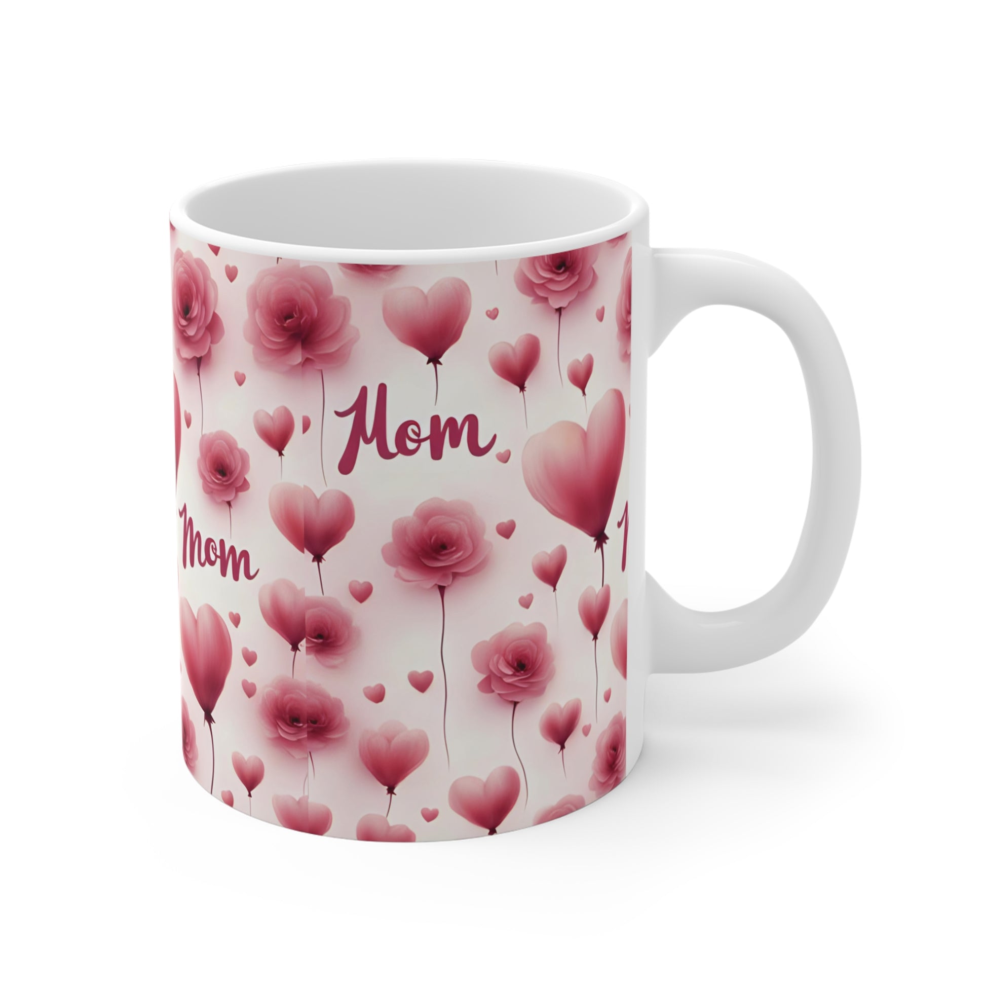 Aesthetic pink Mom coffee mug with wrap around floral design
