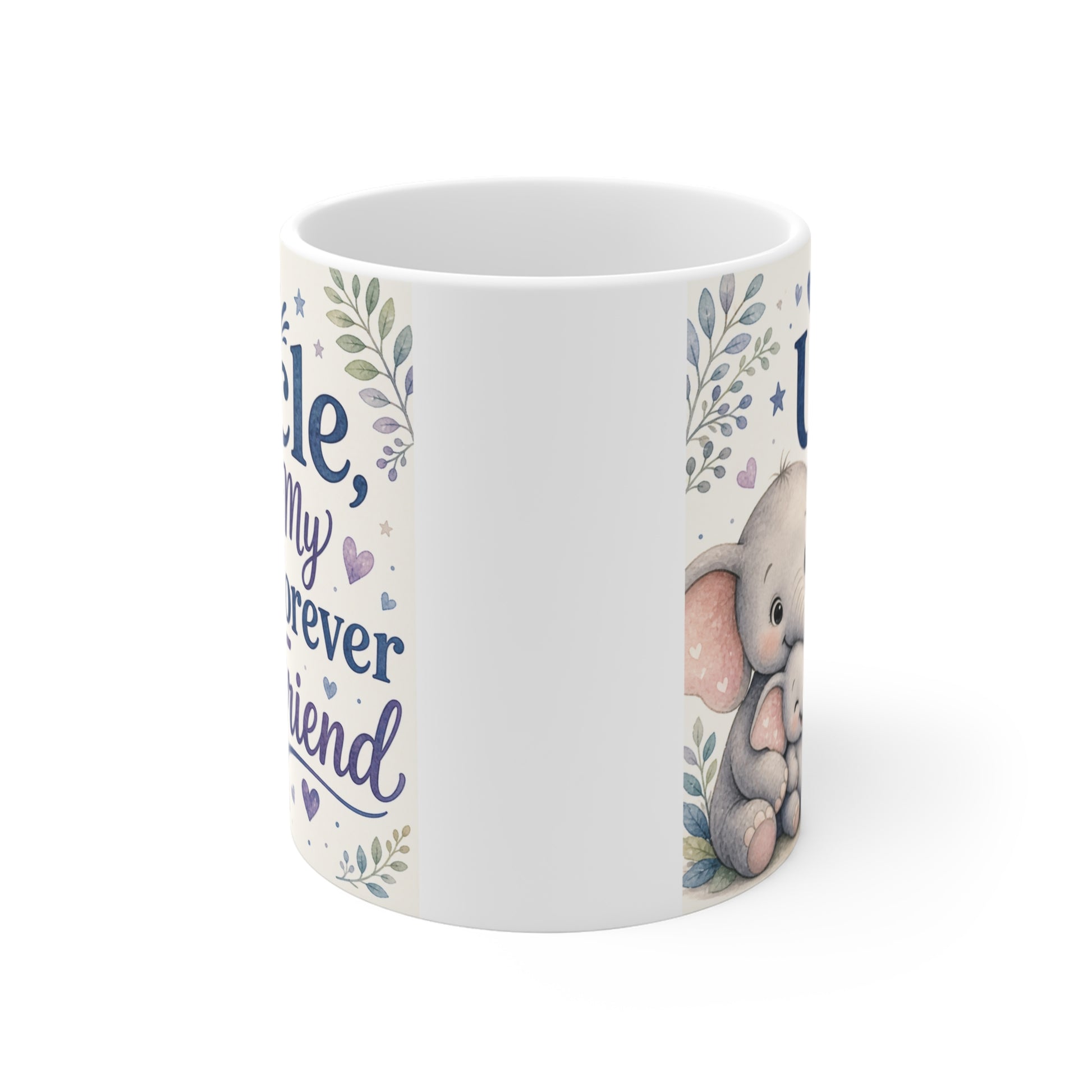 Adorable uncle gift mug featuring baby elephant illustration and heartfelt quote, perfect for birthday or Christmas present