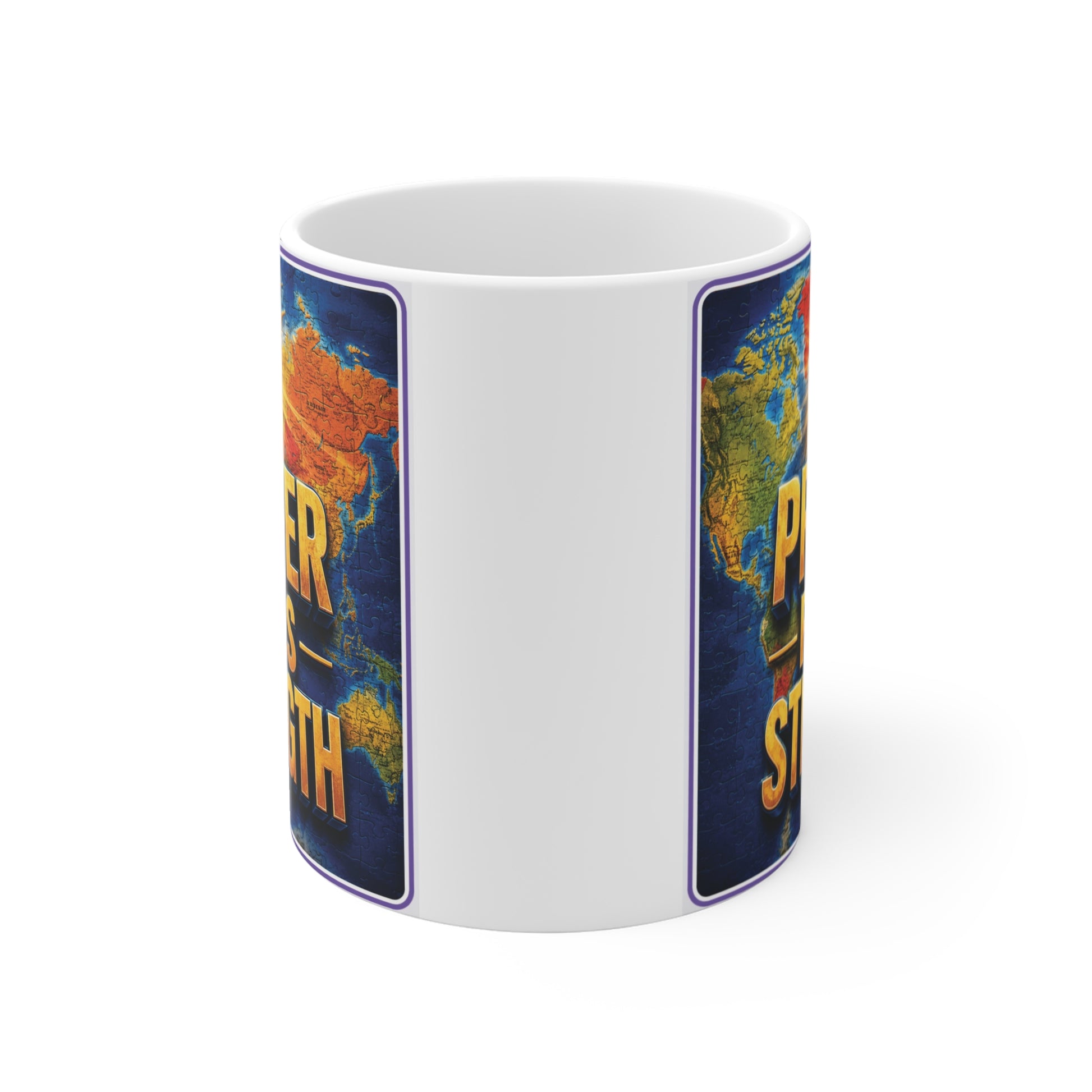Inspirational faith coffee mug featuring prayer themed religious artwork