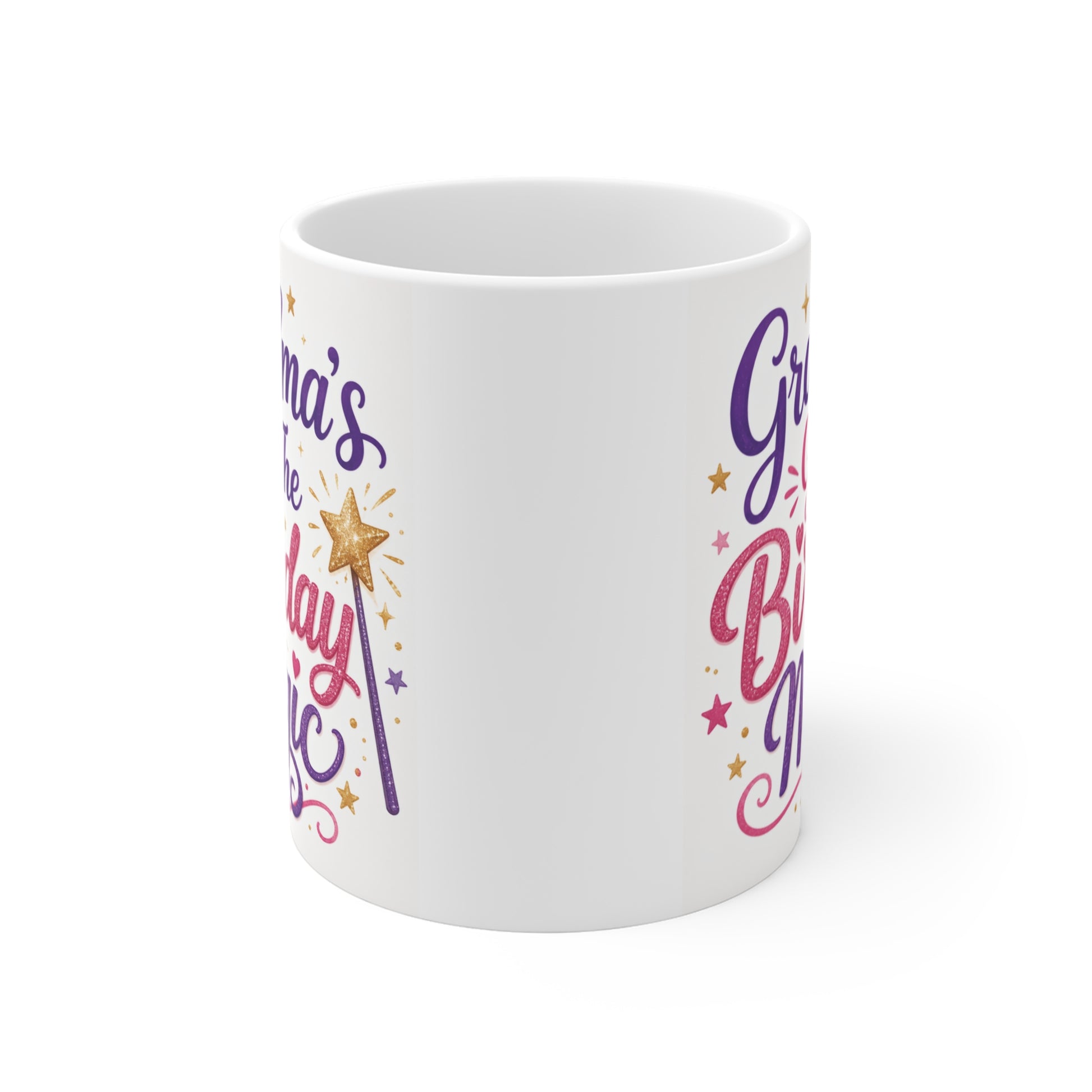 Cute pink and purple grandma birthday coffee mug with magical sparkles and stars