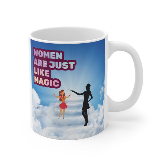 Women are just like magic mug with magician silhouette and girl illustration, empowering gift for women