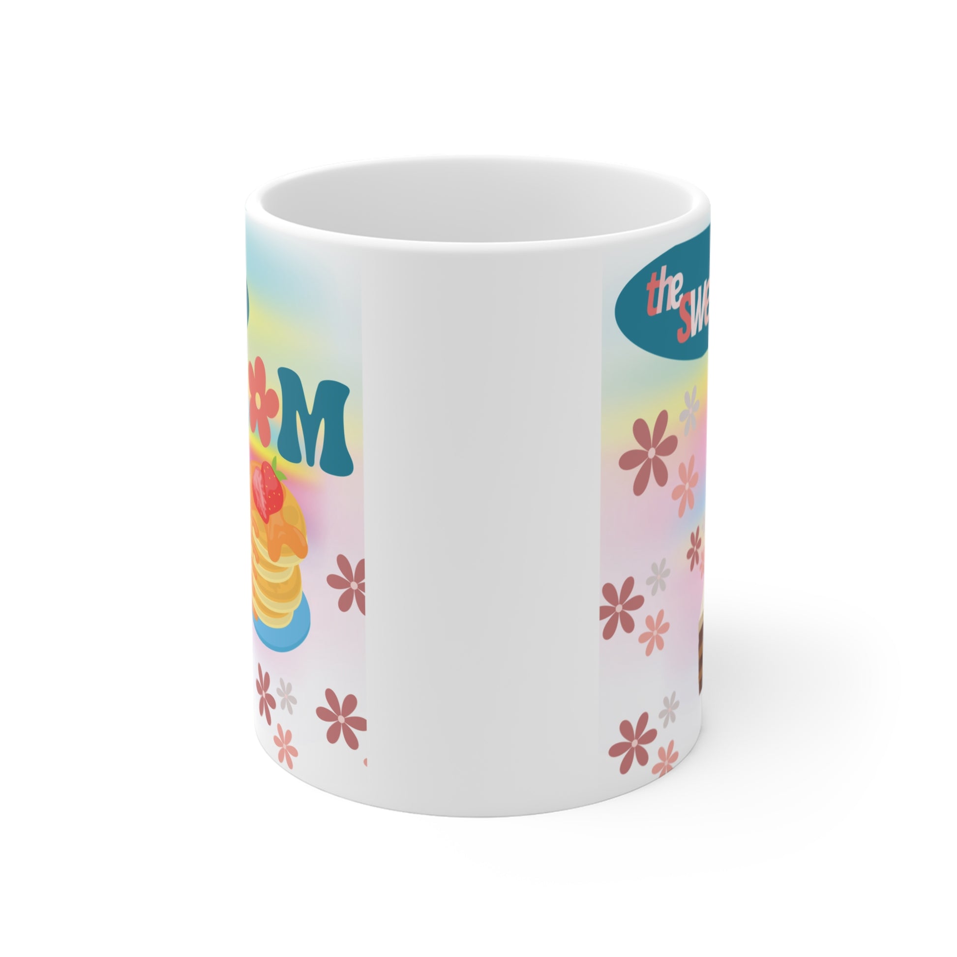 Cute mother’s day coffee mug with flowers pancakes and cake illustration