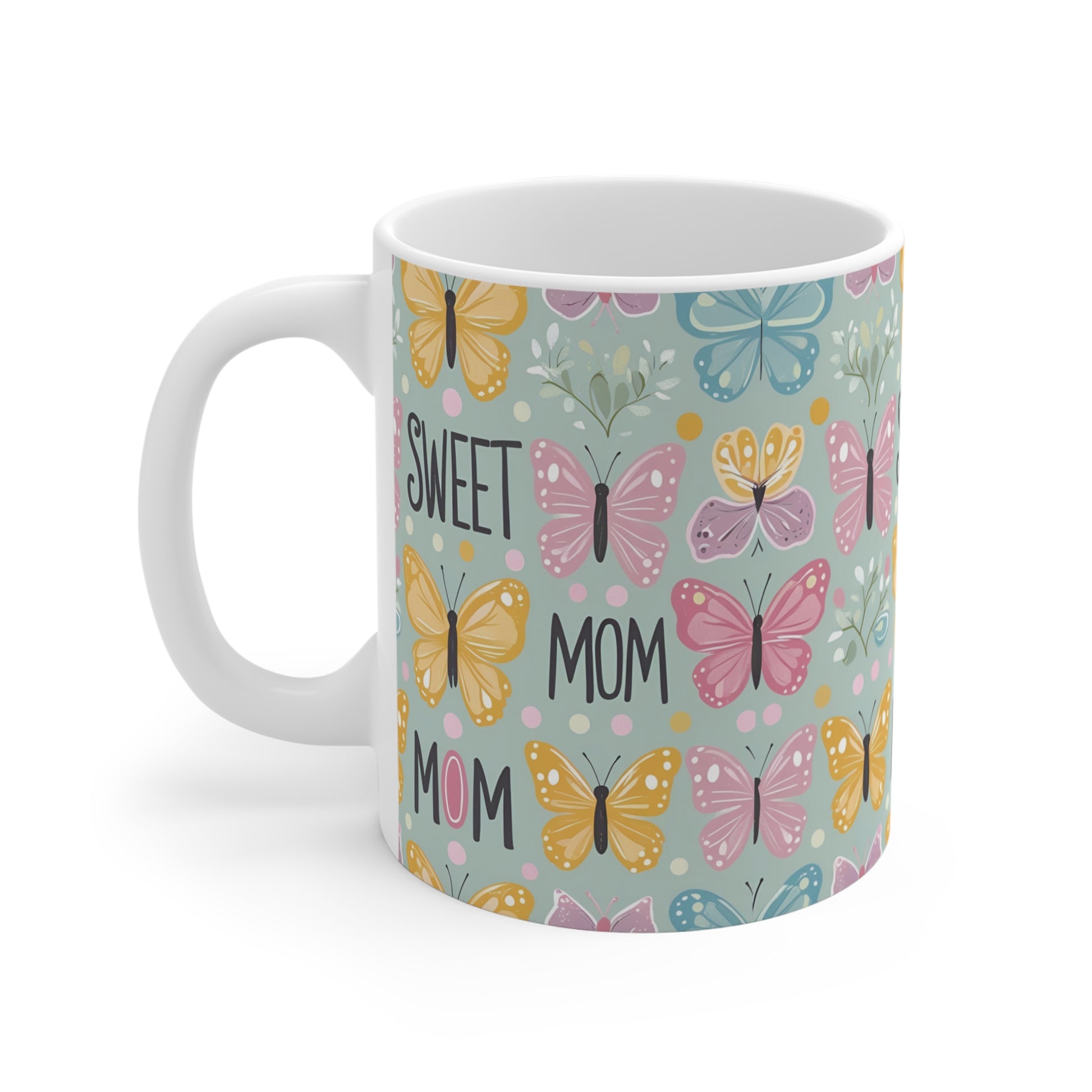 Cute butterfly coffee mug for mom with colorful floral pattern, 11oz mom tea cup gift for mother