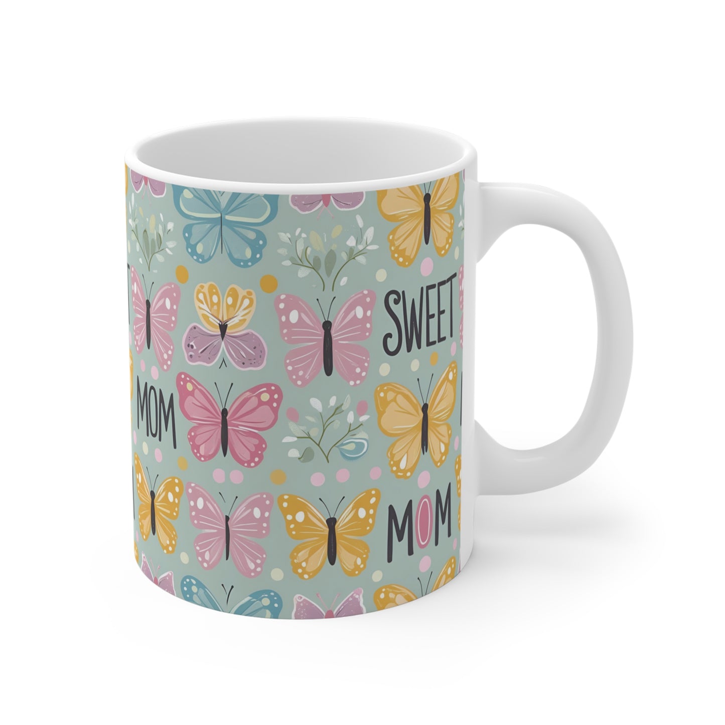 Pastel butterfly mom mug with sweet mom text, floral aesthetic coffee cup perfect birthday gift for mom