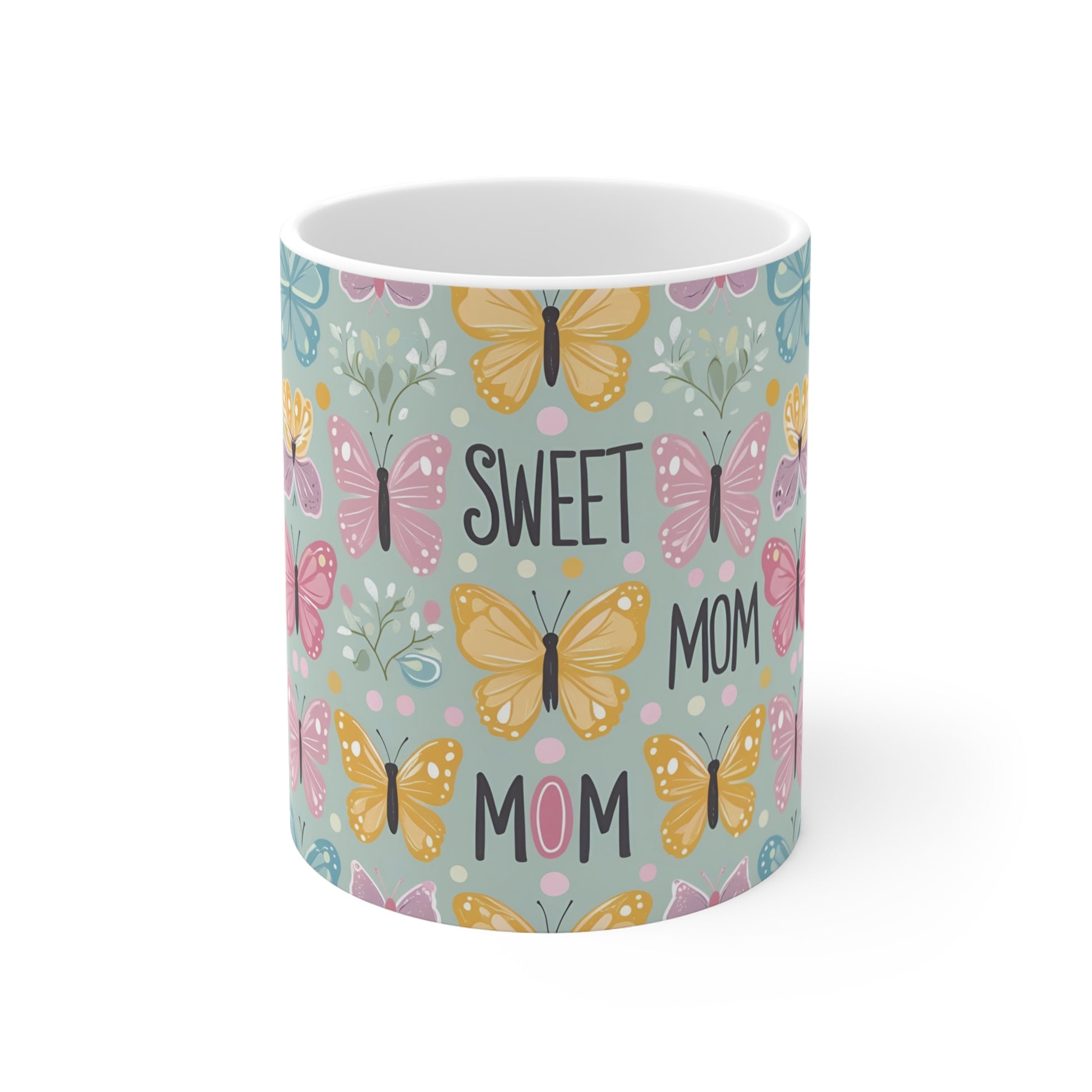 Sweet mom butterfly mug with pastel floral design, cute 11oz coffee cup gift for mom or mother’s day