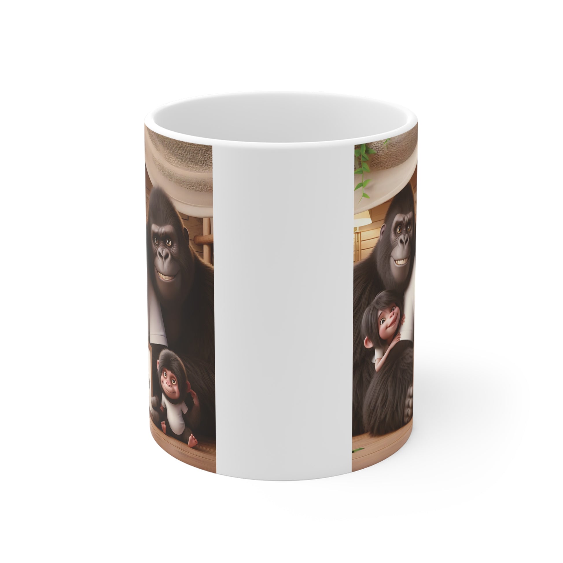 Cute animal Father’s Day mug design with gorilla family portrait, dad and kids illustration, perfect gift for fathers