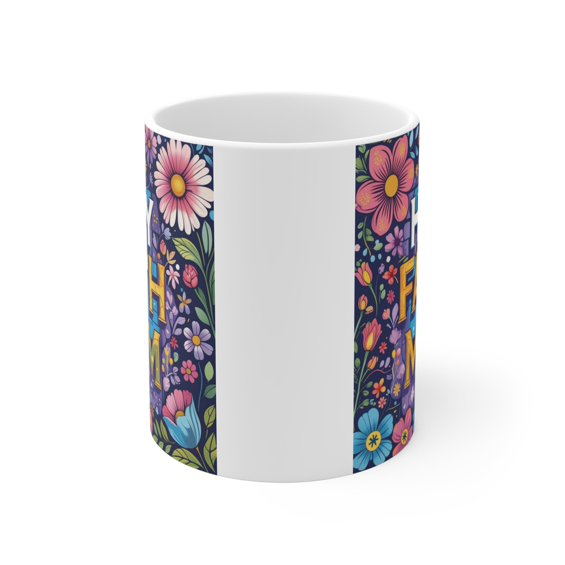 Inspirational Holy Faith Mom mug with vibrant flowers, religious gift idea for Christian mothers