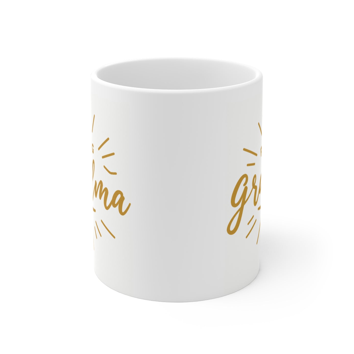 Christian grandma coffee mug with elegant religious quote and radiant gold artwork