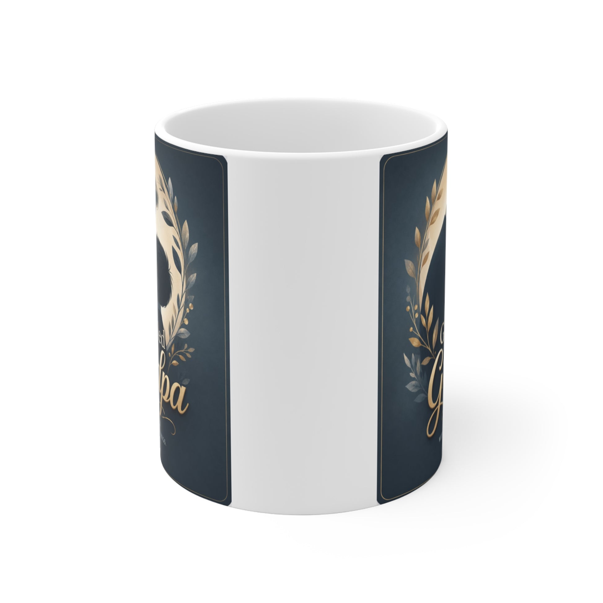 Christian Grandpa mug with Grace-Filled Grandpa text, grandfather and grandson silhouette, religious coffee cup gift for Father's Day and birthdays.
