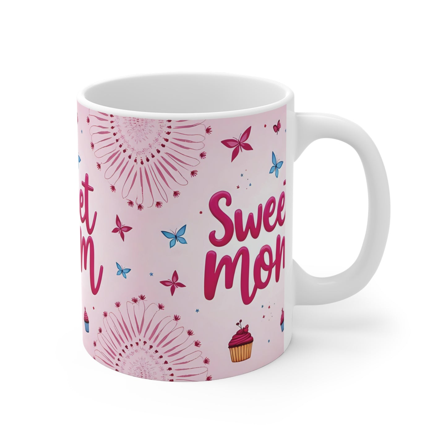 Gift for mom coffee mug 11oz with sweet mom quote and pastel pink decorative wrap around print