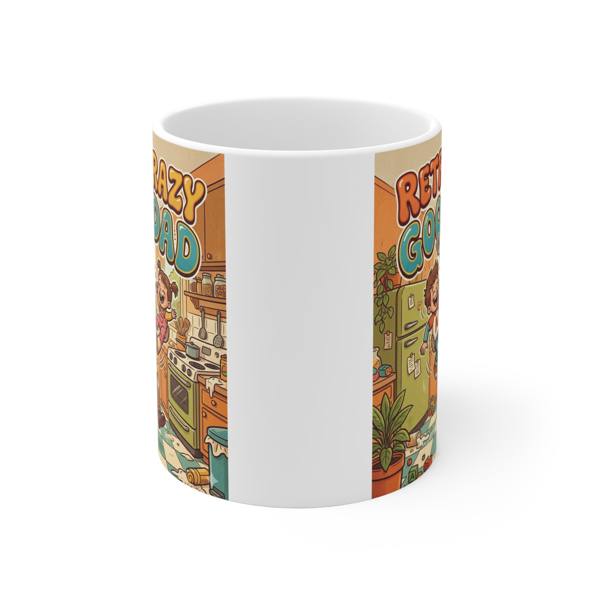 Funny retro dad coffee cup with colorful typography and nostalgic Father’s Day artwork