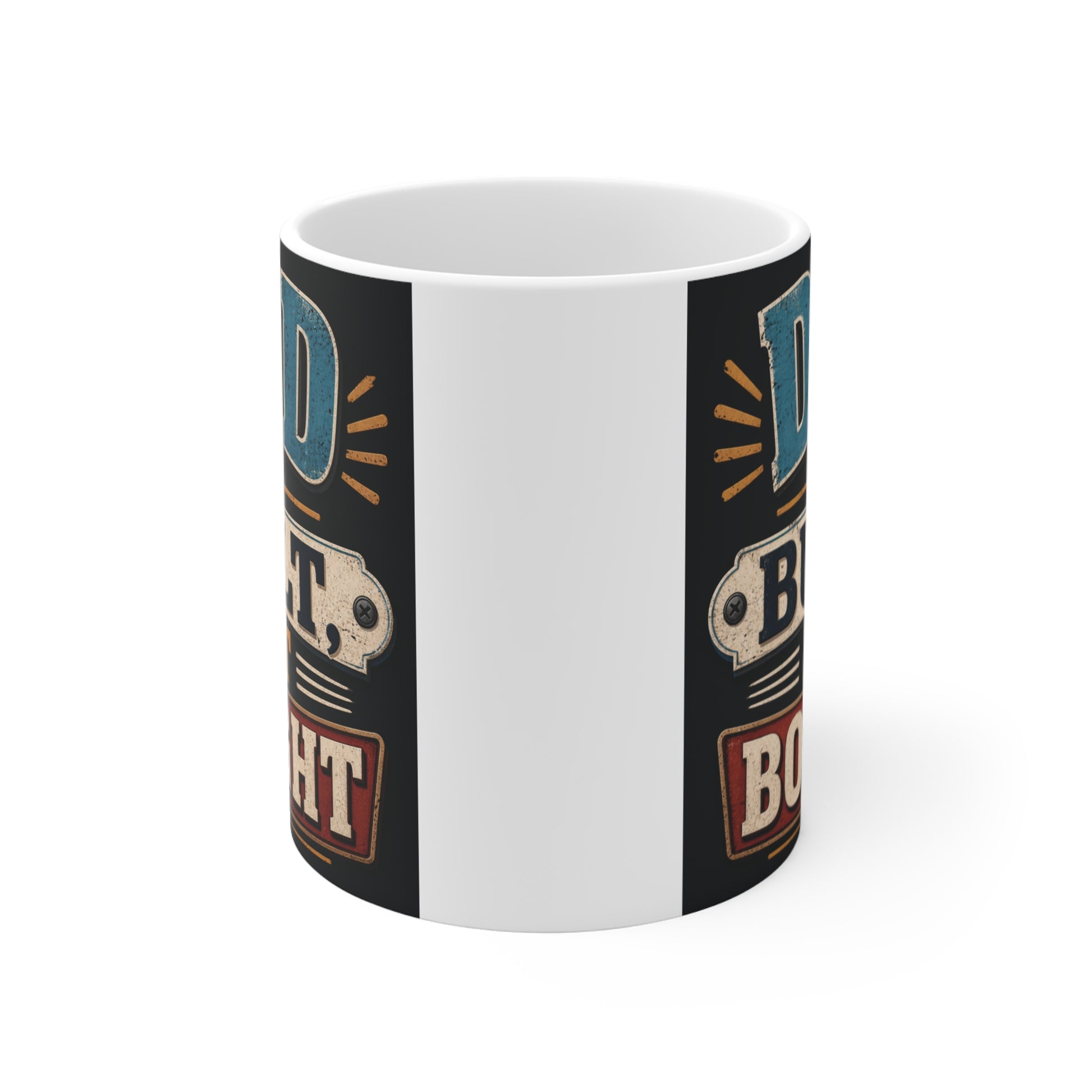 Masculine dad mug with Built Not Bought slogan, durable ceramic 11oz cup for coffee, unique gift for fathers