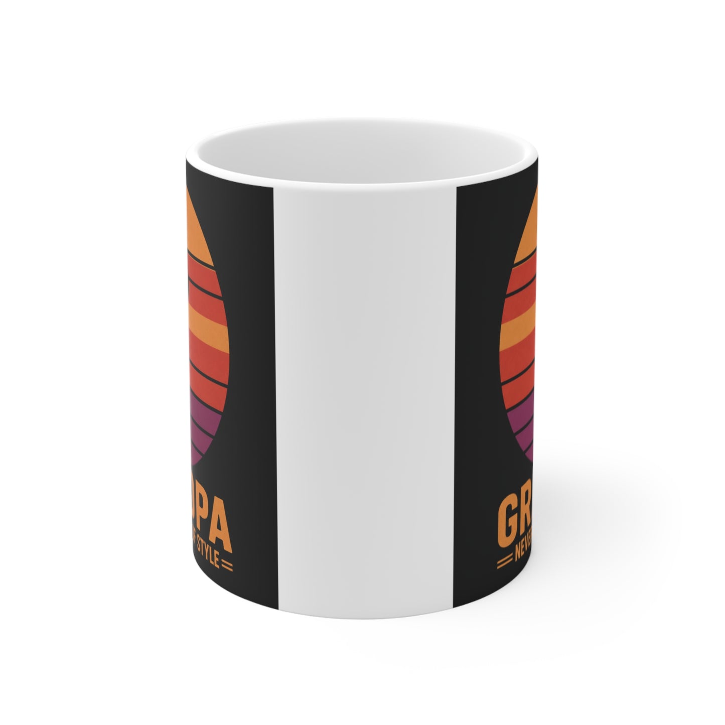 Cool Grandpa coffee mug with retro sunset design and stylish grandfather illustration, perfect gift for Father's Day, birthdays, and Christmas.