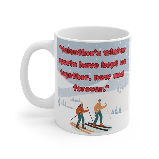Get your romantic skiing couple 11oz mug today and cherish the special moments shared in the winter wonderland. An ideal Valentine's Day gift. 