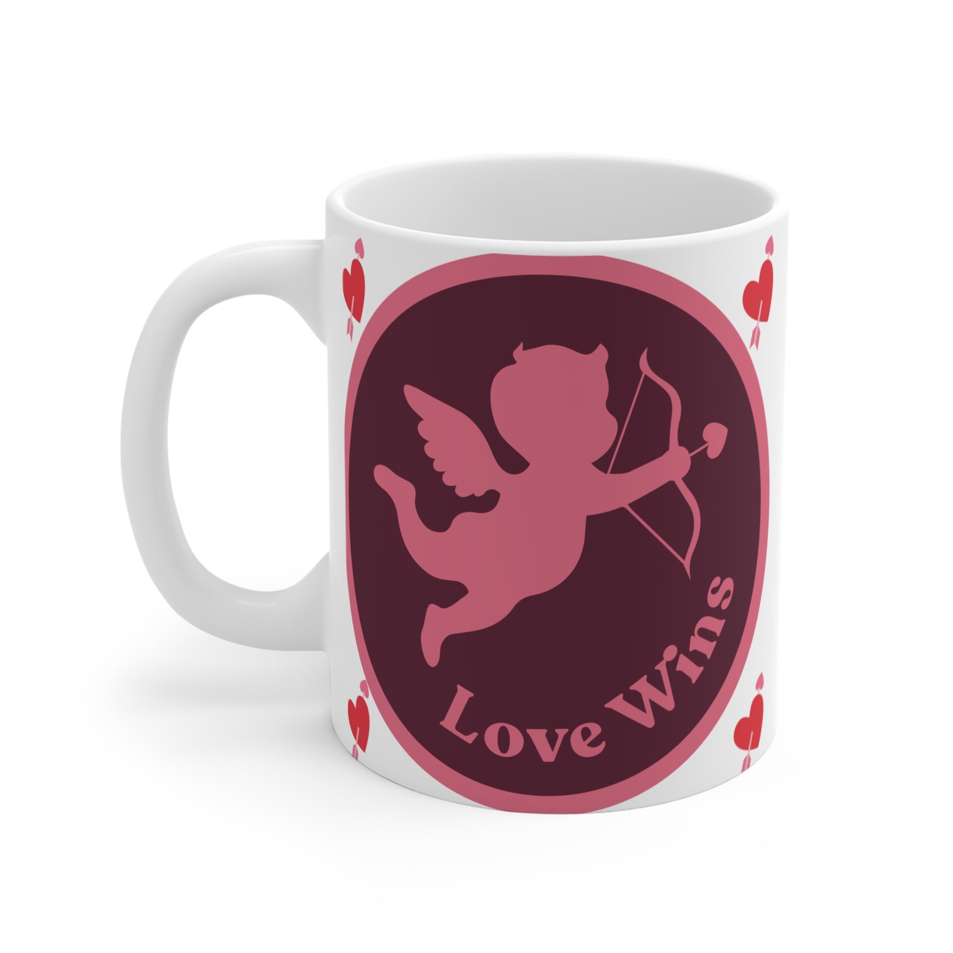 Our cute "Love Wins" 11oz mug with cupid design is a thoughtful gift for couples or loved ones. Perfect for home or office! An ideal Valentine romantic gift. 